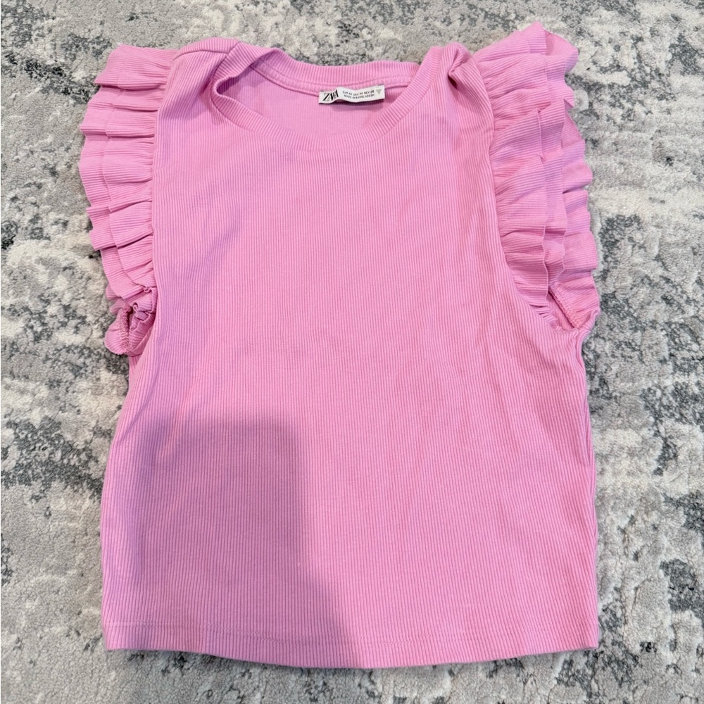 Zara Light Pink Ruffle sleeveless Shirt